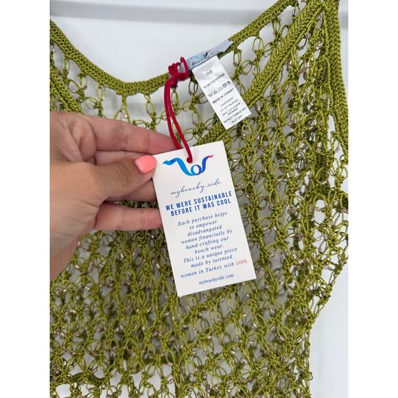 My Beachy Side Hand Crocheted Beaded Net Top Moss Green - Picture 7 of 7
